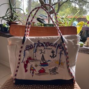 Tory Burch Nautical Canvas Tote Bag East Coast Embroidery